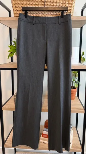 Ann Taylor Mid-Rise Gray Flare Woven Career Dress Pant Trouser, 6 Tall thumbnail 1