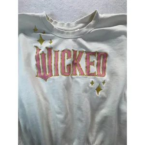 Wicked Universal Studios Cropped Sweatshirt XL White Pink Gold Glitter Stars thumbnail 3