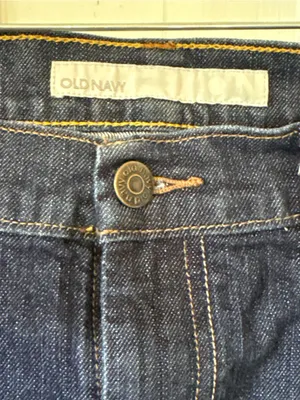 Old Navy Dark Blue Denim Mini Skirt with Contrast Yellow Stitching thumbnail 2