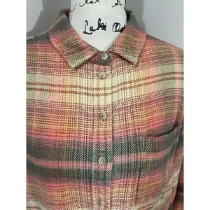 American Eagle Green Orange Plaid Fleece Flannel Oversized Button-down Shirt XS thumbnail 8