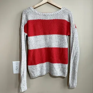a new appaoach red cream striped knit crewneck sweater women's size PL acrylic‎ thumbnail 5