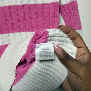 VTG Y2K Faded Glory Women Preppy Sweater XS Pink White Striped Cable Knit thumbnail 5