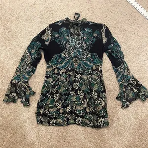 Free People XS Lady Luck floral paisley bell sleeve tunic dress TLS1 3479 thumbnail 8