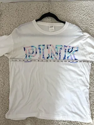 PINK Victoria's Secret White Tee with multi colored Logo thumbnail 3