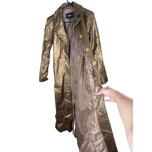 Metrostyle Women Metallic Bronze Genuine Leather Trench Coat Long Belted Small thumbnail 2