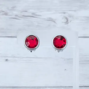 Vintage Clip On Earrings Red Gem with Silver Tone Halo thumbnail 2