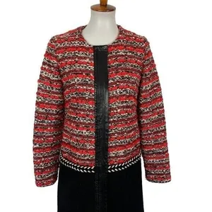 Milly Jacket 2 Black Red Textured Tweed Blazer Workwear Party thumbnail 3