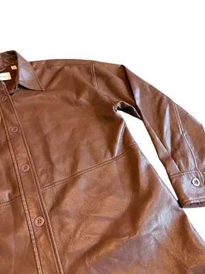 Aritzia Babaton Pelli Shirt Jacket Button-Down Brown Vegan Leather Size Medium thumbnail 6