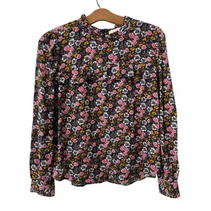 LOFT Cottagecore Floral Blouse Ruffle Bib Keyhole Dark Academia Vintage Style M thumbnail 2