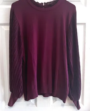 Plum Purple‎ Sweater with Pleated Bishop Sleeves Ruffle Mock Neck Size Medium thumbnail 1