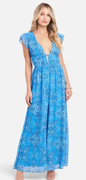 bebe Blue bandana Patterned blue‎ Maxi Dress medium thumbnail 1