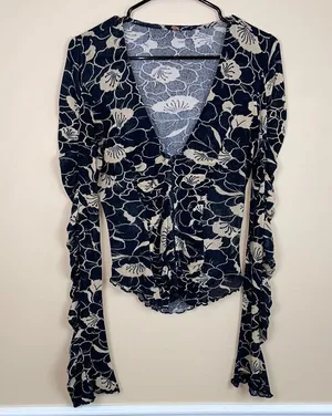 Free People Women’s Through the Meadow Floral Ruched Hook-Closures Ruffle Blouse thumbnail 1