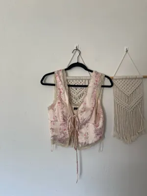 Cotton Candy LA Floral Satin Lace Trim Tie Front Top thumbnail 2