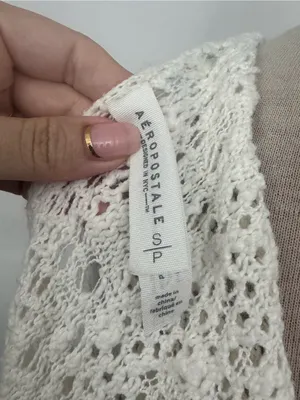 Aeropostale Open-Front Cream Knit Crochet Sweater Cardigan Small thumbnail 3
