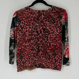 LR Women's Boho Artsy‎ Knit Top L Silk Black Red Floral Baroque Y2K Long Sleeve thumbnail 6
