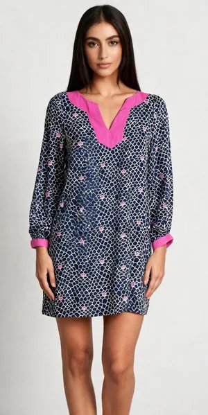 LILLY PULITZER | Pink and Blue Silk Mini Shift Dress Sz 2 thumbnail 1