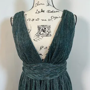 NWT Lulus Ailey Gold and Teal Blue Skater Dess V Neck Sleeveless Party Cocktail‎ thumbnail 4
