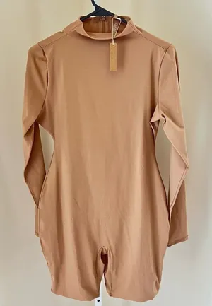 SKIMS Womens Large Nude Sienna All‎ In One Long Sleeve Mid Thigh ONE PIECE thumbnail 1