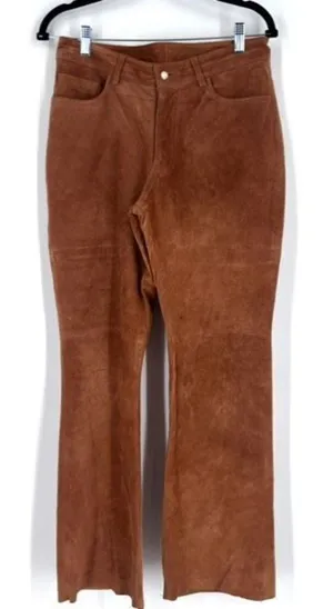 Vintage Express World Brand Women's Genuine Leather Suede Pants Brown‎ Size 7/8 thumbnail 1