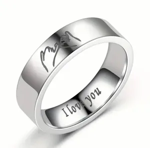 Stainless Steel Ring "I LOVE YOU" and “Pinky Promise” 8mm Ring Size 7 thumbnail 2