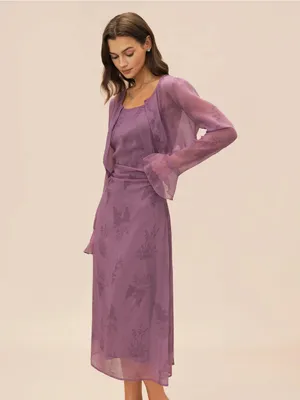 Rihoas 2 pieces Purple Floral Ruched Slip Midi Dress thumbnail 5