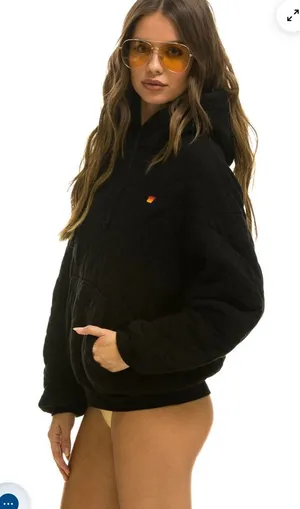 Aviator Nation Quilted Black Relaxed Pullover Hoodie - Unisex thumbnail 1