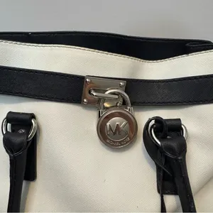 Michael Kors Large Hamilton White Black Leather Multiway Tote Shoulder Bag Purse thumbnail 2