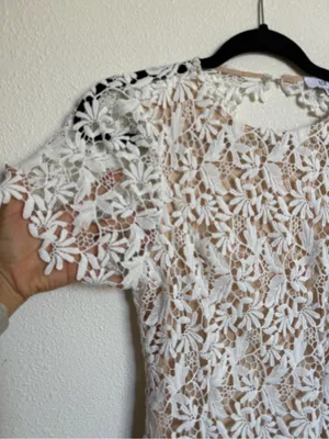 NSR White Floral Lace Midi Dress Open Back Bridal Wedding Cocktail NWT Style thumbnail 4