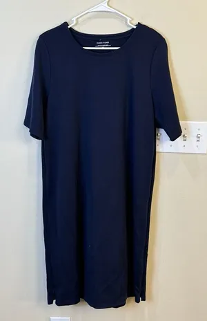 EILEEN FISHER Navy‎ Washable Stretch Crepe Side Zip Shift Dress Size Medium thumbnail 1