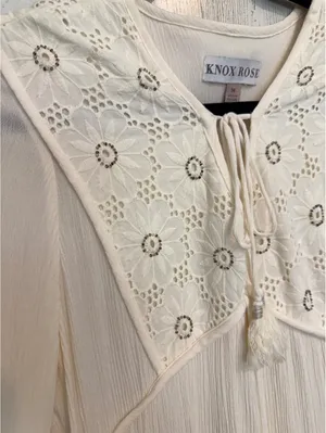 Knox Rose Ivory Boho Embroidered Lace Tassel Long Sleeve Dress M thumbnail 3