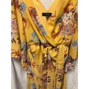 RWish Medium Yellow Floral Wrap Dress V Neck Flowey Maxi Chiffon‎ thumbnail 3