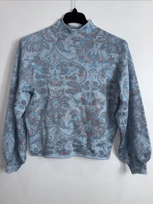 By Anthropologie blue paisley metallic Beatriz mock neck sweater size medium thumbnail 2