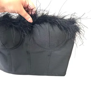 SUPERDOWN Ramona Feathered‎ Bustier Top Black XS thumbnail 3