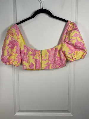 White Fox Floral Puff Sleeve Corset Crop Top thumbnail 3