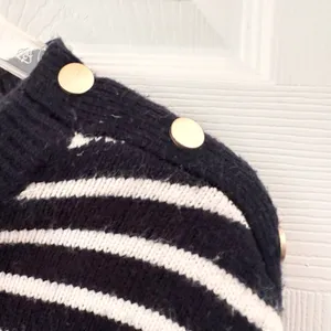 Magaschoni Black White Nautical Preppy Stripe Shoulder Button Dolman Sweater XL thumbnail 7