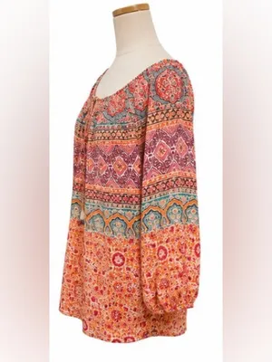 Lauren Ralph Lauren 100% Cotton Peasant Blouse Floral Paisley Print Size Large thumbnail 2