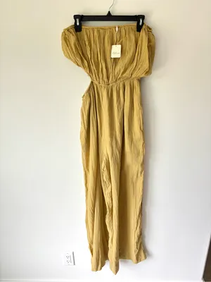 Free People Cut Out For It Strapless Jumpsuit Yellow Gold Hippie Boho Flowy thumbnail 2