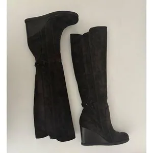 ALBERTO FERMANI Brown Suede Knee High Wedge Boots Italy Italian Size 37.5 thumbnail 3