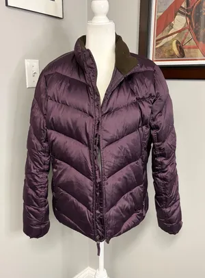 Eddie Bauer Goose Down Puffer Jacket XL Purple Quilted Full Zip Satin Finish thumbnail 1
