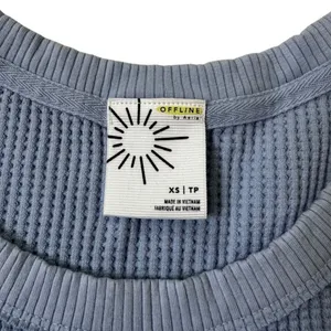 OFFLINE by Aerie Blue Waffle Knit Cropped T-Shirt Womens XS Scoop Neck | 0079 thumbnail 3