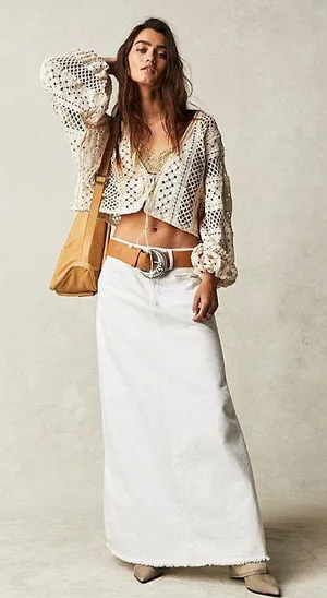 Free People Come As You Are Denim Maxi Skirt thumbnail 1