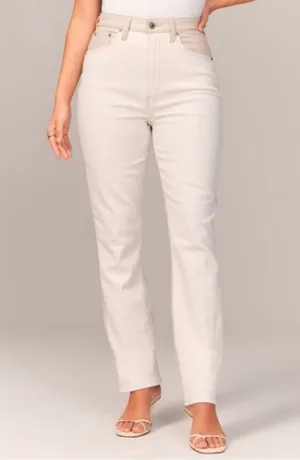 Abercrombie & Fitch LONG Curve Love Slim Straight Faux Leather Denim Jeans 29/8L thumbnail 1
