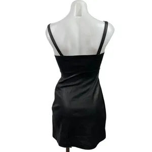 Hollister Black Faux Leather Vegan Sleeveless Slit Cami Mini Bodycon Dress XXS thumbnail 3
