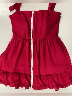 Lucy in the Sky Burgundy Wine Tie Strap Ruffle Mini Dress M Wedding Guest Party thumbnail 6