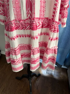 THML Pink & White Embroidered Tiered V-Neck Dress size-S thumbnail 12