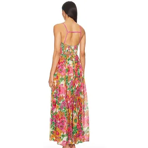 Free People Pink Floral Lace Up Empire Waist Dream Weaver Maxi Dress Sz Med thumbnail 2
