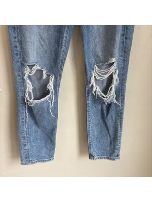 American Eagle Mom Jeans Womens 2 Short Distressed High Rise Rigid Blue Denim thumbnail 3