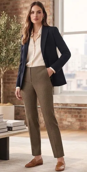 Eleven Luxe Dress Pants 10 Brown Micro Houndstooth High Waist Straight Leg Zip thumbnail 1