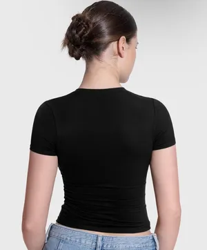 PUMIEY Women's Crew Neck Short Sleeve Tops Double Lined Slim Fit T Shirts Basic Tee thumbnail 3