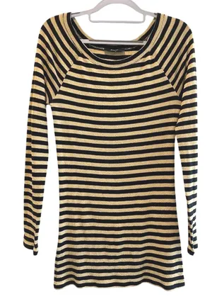 Express‎ Womens Striped Long Sleeve Crew Neck Top Gold Metallic Black Size M thumbnail 1